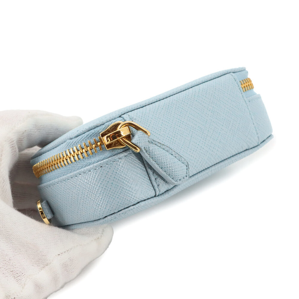 Prada Saffiano Triangle Mini Handbag Pouch Chain Shoulder Leather Light Blue ... - Picture 9 of 10